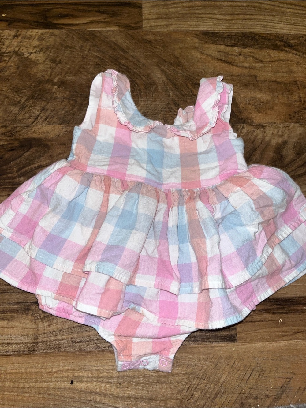 SweetHoney Pastel Pink Blue Plaid Ruffle Dress Bodysuit